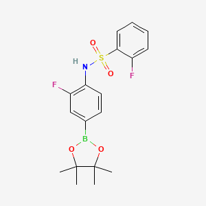 molecular formula C18H20BF2NO4S B8083155 2-Fluoro-N-(2-fluoro-4-(4,4,5,5-tetramethyl-1,3,2-dioxaborolan-2-yl)phenyl)benzenesulfonamide 