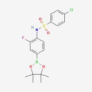 molecular formula C18H20BClFNO4S B8083156 4-chloro-N-(2-fluoro-4-(4,4,5,5-tetramethyl-1,3,2-dioxaborolan-2-yl)phenyl)benzenesulfonamide 
