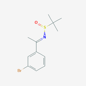 molecular formula C12H16BrNOS B8083287 (R)-N-[(1E)-1-(3-bromophenyl)ethylidene]-2-methylpropane-2-sulfinamide 