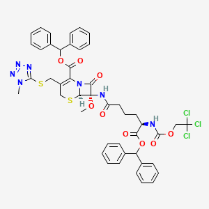 molecular formula C46H44Cl3N7O9S2 B8083302 benzhydryl (6R,7S)-7-[[(5R)-6-benzhydryloxy-6-oxo-5-(2,2,2-trichloroethoxycarbonylamino)hexanoyl]amino]-7-methoxy-3-[(1-methyltetrazol-5-yl)sulfanylmethyl]-8-oxo-5-thia-1-azabicyclo[4.2.0]oct-2-ene-2-carboxylate 