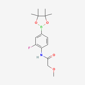 molecular formula C15H21BFNO4 B8083625 N-[2-fluoro-4-(tetramethyl-1,3,2-dioxaborolan-2-yl)phenyl]-2-methoxyacetamide 