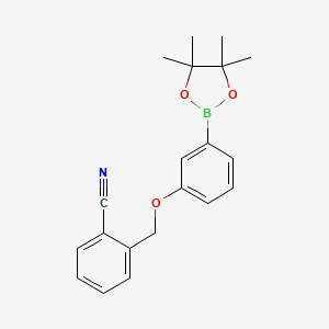 molecular formula C20H22BNO3 B8083694 Benzonitrile, 2-[[3-(4,4,5,5-tetramethyl-1,3,2-dioxaborolan-2-yl)phenoxy]methyl]- 