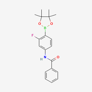 molecular formula C19H21BFNO3 B8083725 N-(3-fluoro-4-(4,4,5,5-tetramethyl-1,3,2-dioxaborolan-2-yl)phenyl)benzamide 