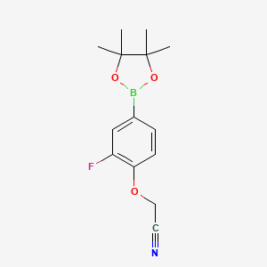molecular formula C14H17BFNO3 B8083733 Acetonitrile, 2-[2-fluoro-4-(4,4,5,5-tetramethyl-1,3,2-dioxaborolan-2-yl)phenoxy]- 