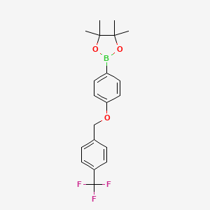 molecular formula C20H22BF3O3 B8083775 1,3,2-Dioxaborolane, 4,4,5,5-tetramethyl-2-[4-[[4-(trifluoromethyl)phenyl]methoxy]phenyl]- 