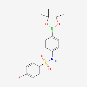 molecular formula C18H21BFNO4S B8083795 4-fluoro-N-(4-(4,4,5,5-tetramethyl-1,3,2-dioxaborolan-2-yl)phenyl)benzenesulfonamide 