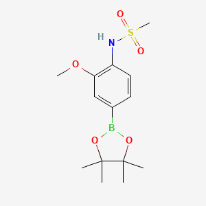 molecular formula C14H22BNO5S B8083836 Methanesulfonamide, N-[2-methoxy-4-(4,4,5,5-tetramethyl-1,3,2-dioxaborolan-2-yl)phenyl]- 