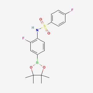 molecular formula C18H20BF2NO4S B8083881 4-fluoro-N-(2-fluoro-4-(4,4,5,5-tetramethyl-1,3,2-dioxaborolan-2-yl)phenyl)benzenesulfonamide 