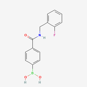 molecular formula C14H13BFNO3 B8083911 B-[4-[[[(2-fluorophenyl)methyl]amino]carbonyl]phenyl]Boronic acid 
