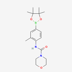 molecular formula C18H27BN2O4 B8083944 4-Morpholinecarboxamide, N-[2-methyl-4-(4,4,5,5-tetramethyl-1,3,2-dioxaborolan-2-yl)phenyl]- 