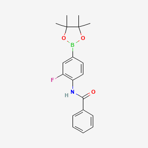 molecular formula C19H21BFNO3 B8083945 N-(2-fluoro-4-(4,4,5,5-tetramethyl-1,3,2-dioxaborolan-2-yl)phenyl)benzamide 
