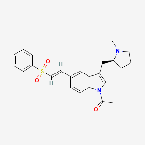molecular formula C24H26N2O3S B8084246 (S,E)-1-(3-((1-methylpyrrolidin-2-yl)methyl)-5-(2-(phenylsulfonyl)vinyl)-1H-indol-1-yl)ethan-1-one 