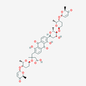 molecular formula C49H58O18 B8084363 4-[1,5-dihydroxy-6-[(2R,4R,5S,6R)-4-hydroxy-6-methyl-5-[(2R,5R,6R)-6-methyl-5-[[(2R,6S)-6-methyl-5-oxo-2H-pyran-2-yl]oxy]oxan-2-yl]oxyoxan-2-yl]-9,10-dioxoanthracen-2-yl]-3-methyl-3-[(2S,5S,6S)-6-methyl-5-[[(2R,6S)-6-methyl-5-oxo-2H-pyran-2-yl]oxy]oxan-2-yl]oxybutanoic acid 