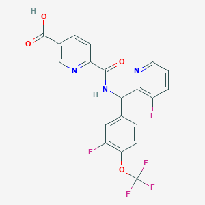 molecular formula C20H12F5N3O4 B8084597 6-[[(3-Fluoropyridin-2-yl)-[3-fluoro-4-(trifluoromethoxy)phenyl]methyl]carbamoyl]pyridine-3-carboxylic acid 