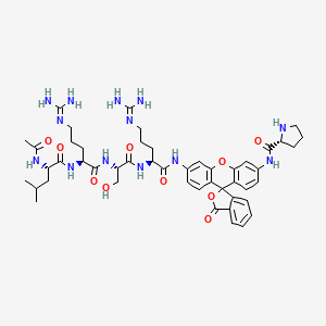 molecular formula C48H63N13O10 B8084821 (2R)-N-[6'-[[(2S)-2-[[(2S)-2-[[(2S)-2-[[(2S)-2-acetamido-4-methylpentanoyl]amino]-5-(diaminomethylideneamino)pentanoyl]amino]-3-hydroxypropanoyl]amino]-5-(diaminomethylideneamino)pentanoyl]amino]-3-oxospiro[2-benzofuran-1,9'-xanthene]-3'-yl]pyrrolidine-2-carboxamide 