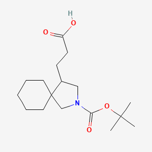 molecular formula C17H29NO4 B8084990 3-[2-[(2-Methylpropan-2-yl)oxycarbonyl]-2-azaspiro[4.5]decan-4-yl]propanoic acid 