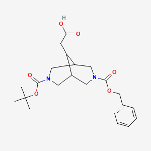 molecular formula C22H30N2O6 B8085039 2-[3-[(2-Methylpropan-2-yl)oxycarbonyl]-7-phenylmethoxycarbonyl-3,7-diazabicyclo[3.3.1]nonan-9-yl]acetic acid 