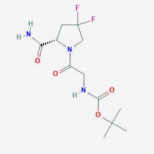 molecular formula C12H19F2N3O4 B8085176 (S)-tert-butyl (2-(2-carbamoyl-4,4-difluoropyrrolidin-1-yl)-2-oxoethyl)carbamate 