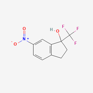 molecular formula C10H8F3NO3 B8085279 6-Nitro-1-(trifluoromethyl)-1-indanol 