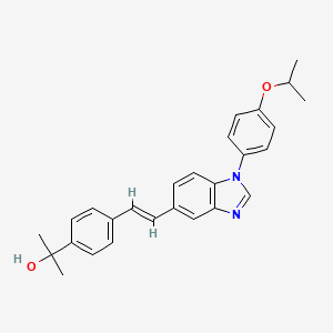 molecular formula C27H28N2O2 B8085332 2-[4-[(E)-2-[1-(4-propan-2-yloxyphenyl)benzimidazol-5-yl]ethenyl]phenyl]propan-2-ol 