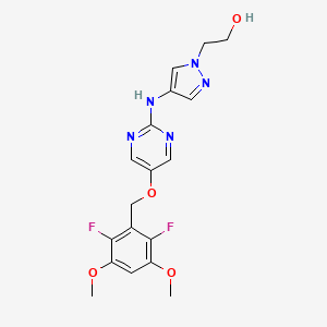 molecular formula C18H19F2N5O4 B8085365 1H-Pyrazole-1-ethanol, 4-((5-((2,6-difluoro-3,5-dimethoxyphenyl)methoxy)-2-pyrimidinyl)amino)- CAS No. 1814961-17-5