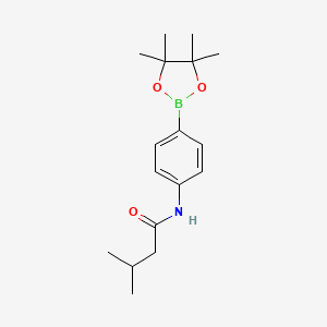 molecular formula C17H26BNO3 B8085510 3-methyl-N-[4-(tetramethyl-1,3,2-dioxaborolan-2-yl)phenyl]butanamide 
