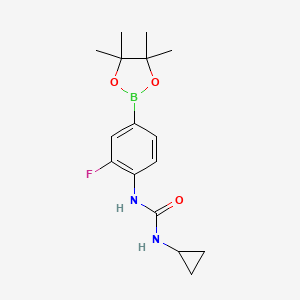 molecular formula C16H22BFN2O3 B8085568 3-Cyclopropyl-1-[2-fluoro-4-(tetramethyl-1,3,2-dioxaborolan-2-yl)phenyl]urea 