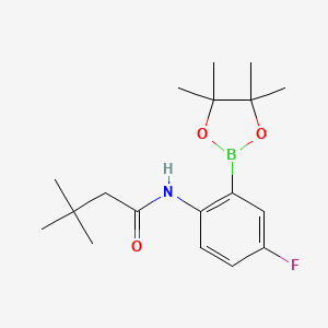 molecular formula C18H27BFNO3 B8085601 Butanamide, N-[4-fluoro-2-(4,4,5,5-tetramethyl-1,3,2-dioxaborolan-2-yl)phenyl]-3,3-dimethyl- 