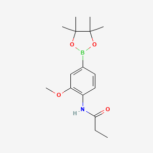 molecular formula C16H24BNO4 B8085688 N-(2-methoxy-4-(4,4,5,5-tetramethyl-1,3,2-dioxaborolan-2-yl)phenyl)propionamide 