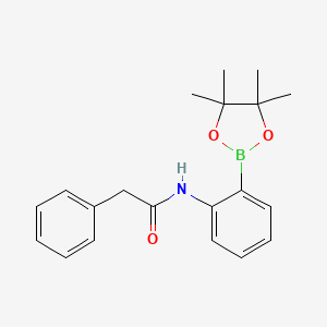 molecular formula C20H24BNO3 B8085846 Benzeneacetamide, N-[2-(4,4,5,5-tetramethyl-1,3,2-dioxaborolan-2-yl)phenyl]- 