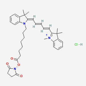 molecular formula C38H47ClN3O4+ B8086027 (2,5-dioxopyrrolidin-1-yl) 8-[(2Z)-3,3-dimethyl-2-[(2E,4E)-5-(1,3,3-trimethylindol-1-ium-2-yl)penta-2,4-dienylidene]indol-1-yl]octanoate;hydrochloride 