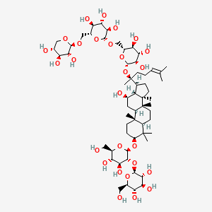 molecular formula C59H100O27 B8086105 (2S,3R,4S,5S,6R)-2-[(2R,3R,4S,5S,6R)-4,5-二羟基-6-(羟甲基)-2-[[(3S,5R,8R,9R,10R,12R,13R,14R,17S)-12-羟基-4,4,8,10,14-五甲基-17-[(2S)-6-甲基-2-[(2S,3R,4S,5S,6R)-3,4,5-三羟基-6-[[(2R,3R,4S,5S,6R)-3,4,5-三羟基-6-[[(2S,3R,4S,5R)-3,4,5-三羟基氧杂环-2-基]氧甲基]氧杂环-2-基]氧甲基]氧杂环-2-基]氧基庚-5-烯-2-基]-2,3,5,6,7,9,11,12,13,15,16,17-十二氢-1H-环戊[a]菲并蒽-3-基]氧基]氧杂环-3-基]氧基-6-(羟甲基)氧杂环-3,4,5-三醇 CAS No. 87741-77-3