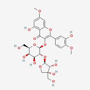 molecular formula C28H32O16 B8086185 3-[(2S,3R,4S,5R,6R)-3-[(2S,3R,4R)-3,4-dihydroxy-4-(hydroxymethyl)oxolan-2-yl]oxy-4,5-dihydroxy-6-(hydroxymethyl)oxan-2-yl]oxy-5-hydroxy-2-(3-hydroxy-4-methoxyphenyl)-7-methoxychromen-4-one CAS No. 934768-05-5
