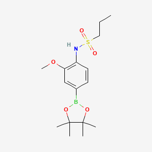 molecular formula C16H26BNO5S B8086324 N-(2-甲氧基-4-(4,4,5,5-四甲基-1,3,2-二氧杂硼环-2-基)苯基)丙烷-1-磺酰胺 