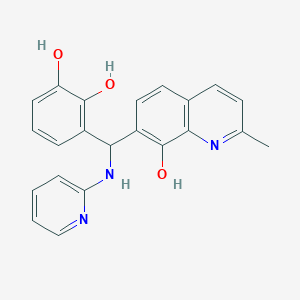 molecular formula C22H19N3O3 B8086384 3-[(8-Hydroxy-2-methyl-7-quinolinyl)(2-pyridinylamino)methyl]-1,2-benzenediol 