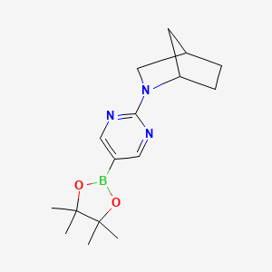 molecular formula C16H24BN3O2 B8086486 2-[5-(4,4,5,5-Tetramethyl-1,3,2-dioxaborolan-2-yl)pyrimidin-2-yl]-2-azabicyclo[2.2.1]heptane 