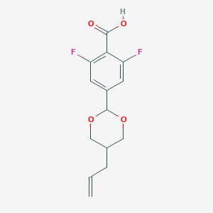 molecular formula C14H14F2O4 B8086695 2,6-Difluoro-4-(5-prop-2-enyl-1,3-dioxan-2-yl)benzoic acid 