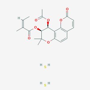 molecular formula C21H26O7S2 B8087331 [(9S,10S)-10-acetyloxy-8,8-dimethyl-2-oxo-9,10-dihydropyrano[2,3-f]chromen-9-yl] (Z)-2-methylbut-2-enoate;sulfane 