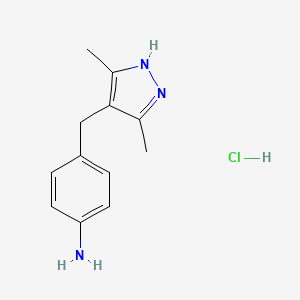 molecular formula C12H16ClN3 B8087571 4-[(3,5-dimethyl-1H-pyrazol-4-yl)methyl]aniline;hydrochloride 