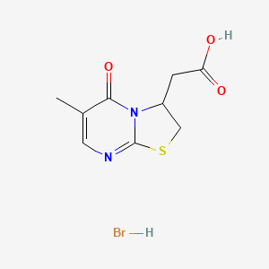 molecular formula C9H11BrN2O3S B8087599 2-(6-Methyl-5-oxo-2,3-dihydro-[1,3]thiazolo[3,2-a]pyrimidin-3-yl)acetic acid;hydrobromide 