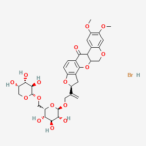molecular formula C34H41BrO16 B8087649 (6S)-16,17-dimethoxy-6-[3-[(2R,3R,4S,5S,6S)-3,4,5-trihydroxy-6-[[(2S,3R,4S,5S)-3,4,5-trihydroxyoxan-2-yl]oxymethyl]oxan-2-yl]oxyprop-1-en-2-yl]-2,7,20-trioxapentacyclo[11.8.0.03,11.04,8.014,19]henicosa-3(11),4(8),9,14,16,18-hexaen-12-one;hydrobromide 