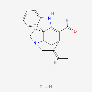 molecular formula C19H21ClN2O B8087824 (12E)-12-ethylidene-8,14-diazapentacyclo[9.5.2.01,9.02,7.014,17]octadeca-2,4,6,9-tetraene-10-carbaldehyde;hydrochloride 