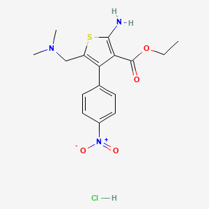 molecular formula C16H20ClN3O4S B8087851 Ethyl 2-amino-5-[(dimethylamino)methyl]-4-(4-nitrophenyl)thiophene-3-carboxylate (HCl) 