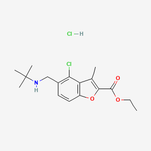 molecular formula C17H23Cl2NO3 B8087865 Ethyl 5-[(tert-butylamino)methyl]-4-chloro-3-methyl-1-benzofuran-2-carboxylate;hydrochloride 