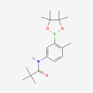 molecular formula C18H28BNO3 B8087904 2,2-dimethyl-N-[4-methyl-3-(tetramethyl-1,3,2-dioxaborolan-2-yl)phenyl]propanamide 