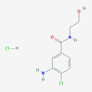 molecular formula C9H12Cl2N2O2 B8087998 3-amino-4-chloro-N-(2-hydroxyethyl)benzamide;hydrochloride 