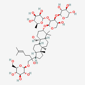 molecular formula C52H86O21 B8088066 (3S,5S,8R,9S,10S,13R,14R,17S)-17-[2-hydroxy-6-methyl-1-[(2R,3R,4S,5S,6R)-3,4,5-trihydroxy-6-(hydroxymethyl)oxan-2-yl]oxyhept-5-en-2-yl]-3-[(2S,3R,4S,5S)-5-hydroxy-3-[(2S,3R,4R,5R,6S)-3,4,5-trihydroxy-6-methyloxan-2-yl]oxy-4-[(2S,3R,4S,5R)-3,4,5-trihydroxyoxan-2-yl]oxyoxan-2-yl]oxy-4,4,8,14-tetramethyl-2,3,5,6,7,9,11,12,13,15,16,17-dodecahydro-1H-cyclopenta[a]phenanthrene-10-carbaldehyde 