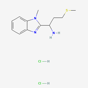 molecular formula C12H19Cl2N3S B8088115 1-(1-Methylbenzimidazol-2-yl)-3-methylsulfanylpropan-1-amine;dihydrochloride 