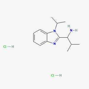 molecular formula C14H23Cl2N3 B8088125 2-Methyl-1-(1-propan-2-ylbenzimidazol-2-yl)propan-1-amine;dihydrochloride 