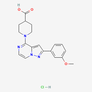 molecular formula C19H21ClN4O3 B8088138 1-[2-(3-Methoxyphenyl)pyrazolo[1,5-a]pyrazin-4-yl]piperidine-4-carboxylic acid;hydrochloride 